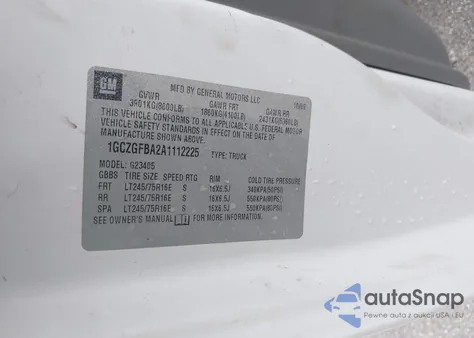 2010 Chevrolet Express 2500 Work Van z USA, uszkodzony, nr VIN 1GCZGFBA2A1112225